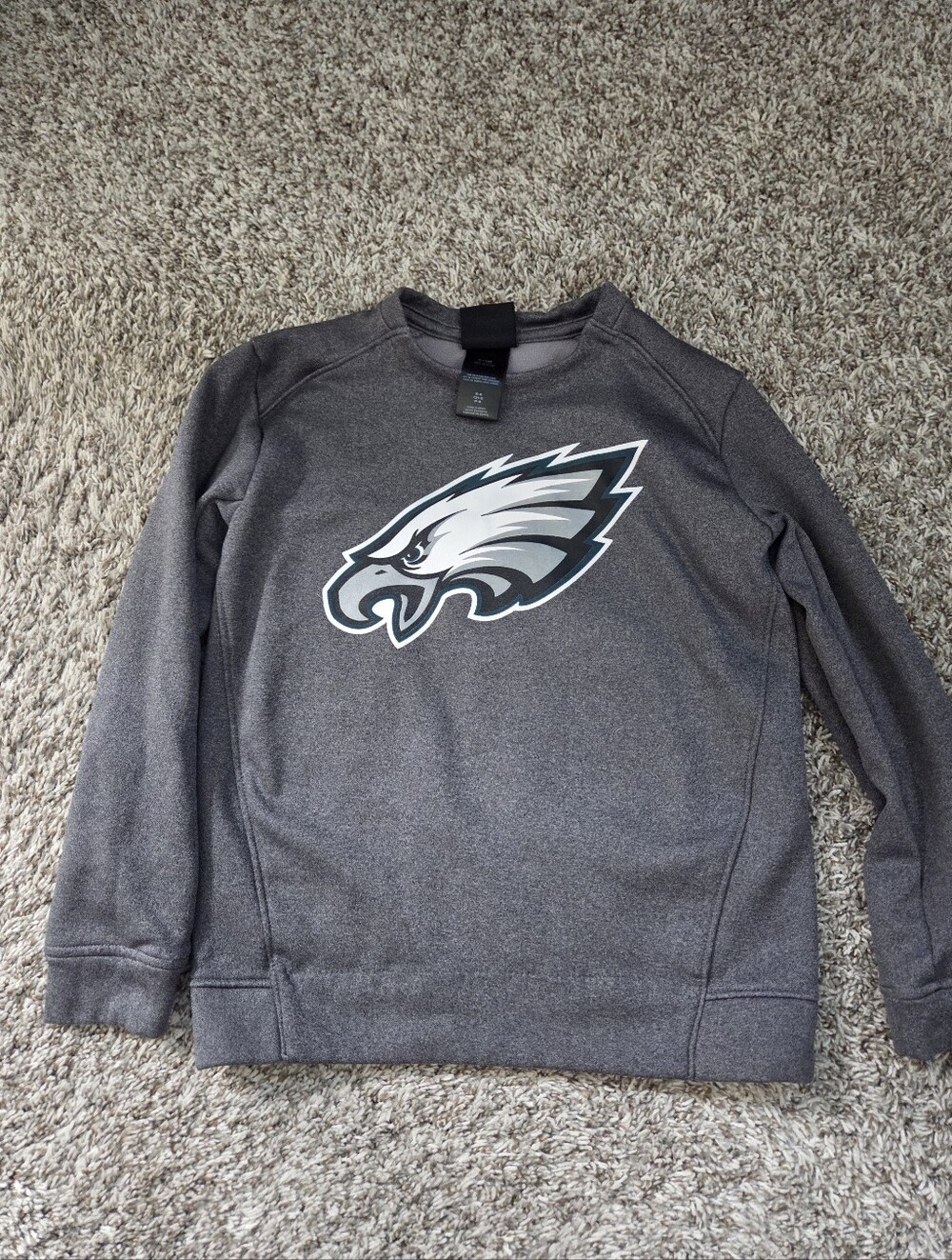 Youth NFL Gray Crewneck Sweatshirt with White and Dark Green Eagles Logo